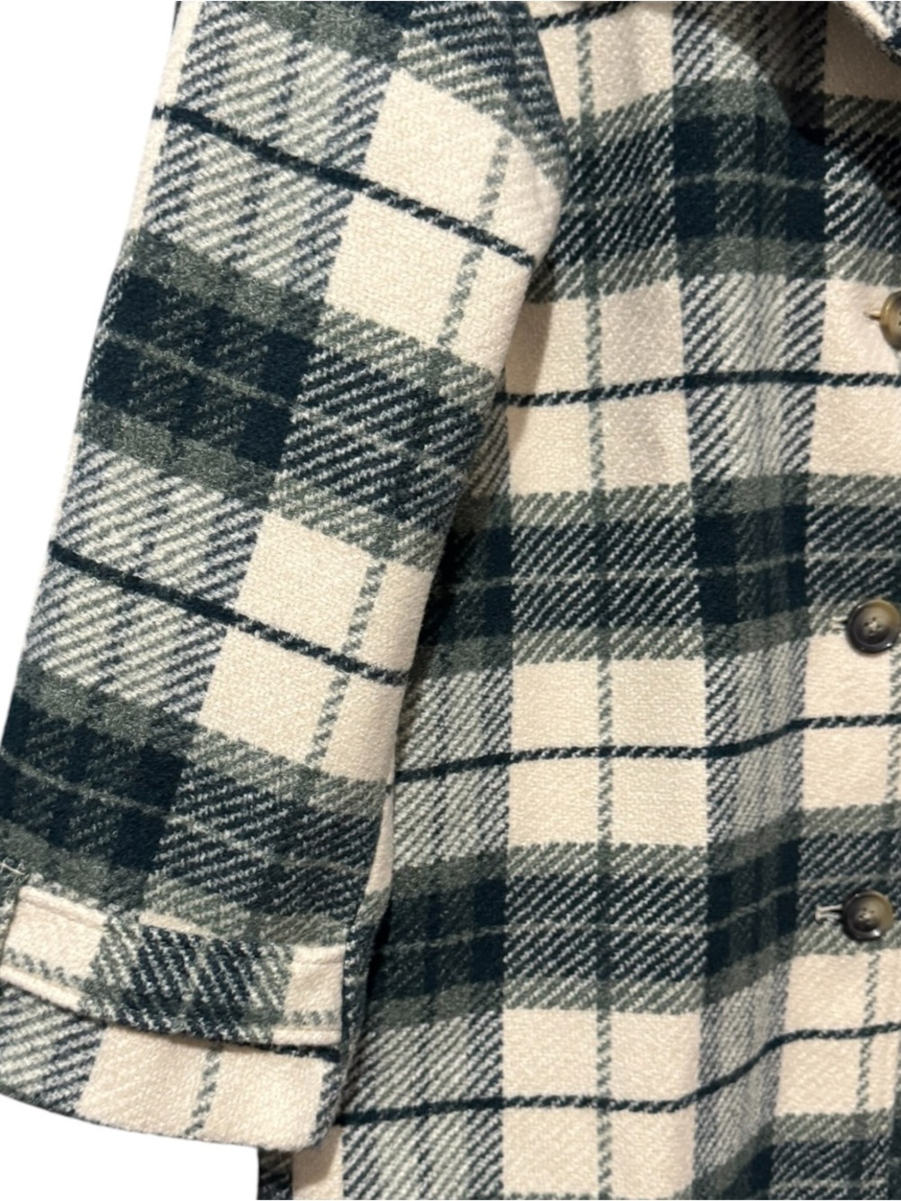 Banana Republic Women’s Plaid Long Wool Blend Coat Green Ivory Check Coat Large - Picture 4 of 7